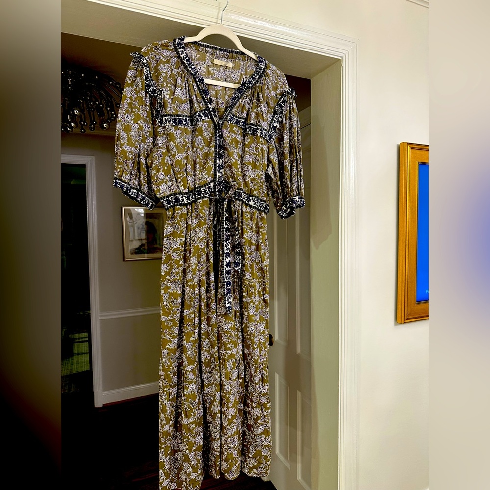 Lola Australia Pacific Midi Dress with Ruffle Detailing and Tie at Waist